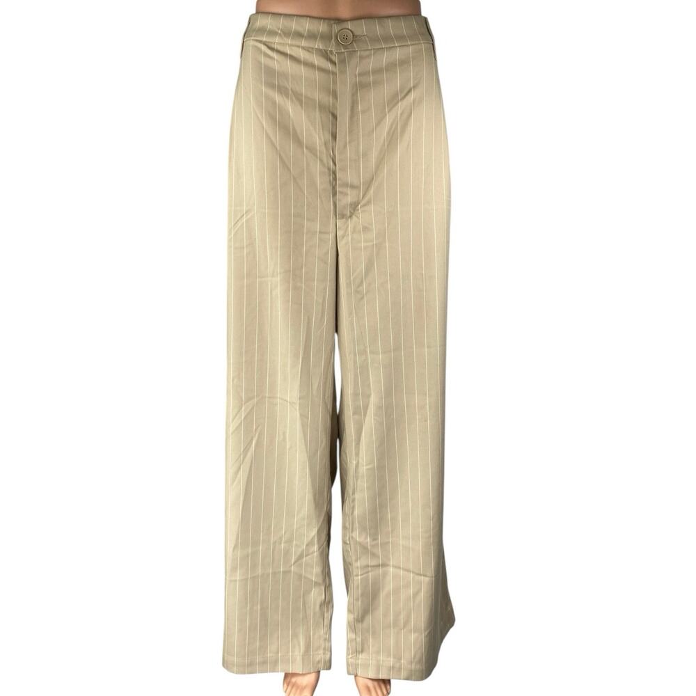 NEW H&M Divided Beige Tan Striped High Waist Wide Leg Trousers Dress Pants XXL